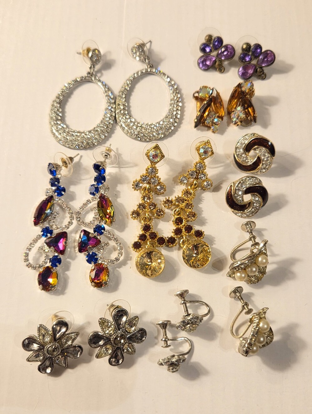 Assorted Women’s Gold and Silver Tone Statement Earrings - Multicolor Stones.